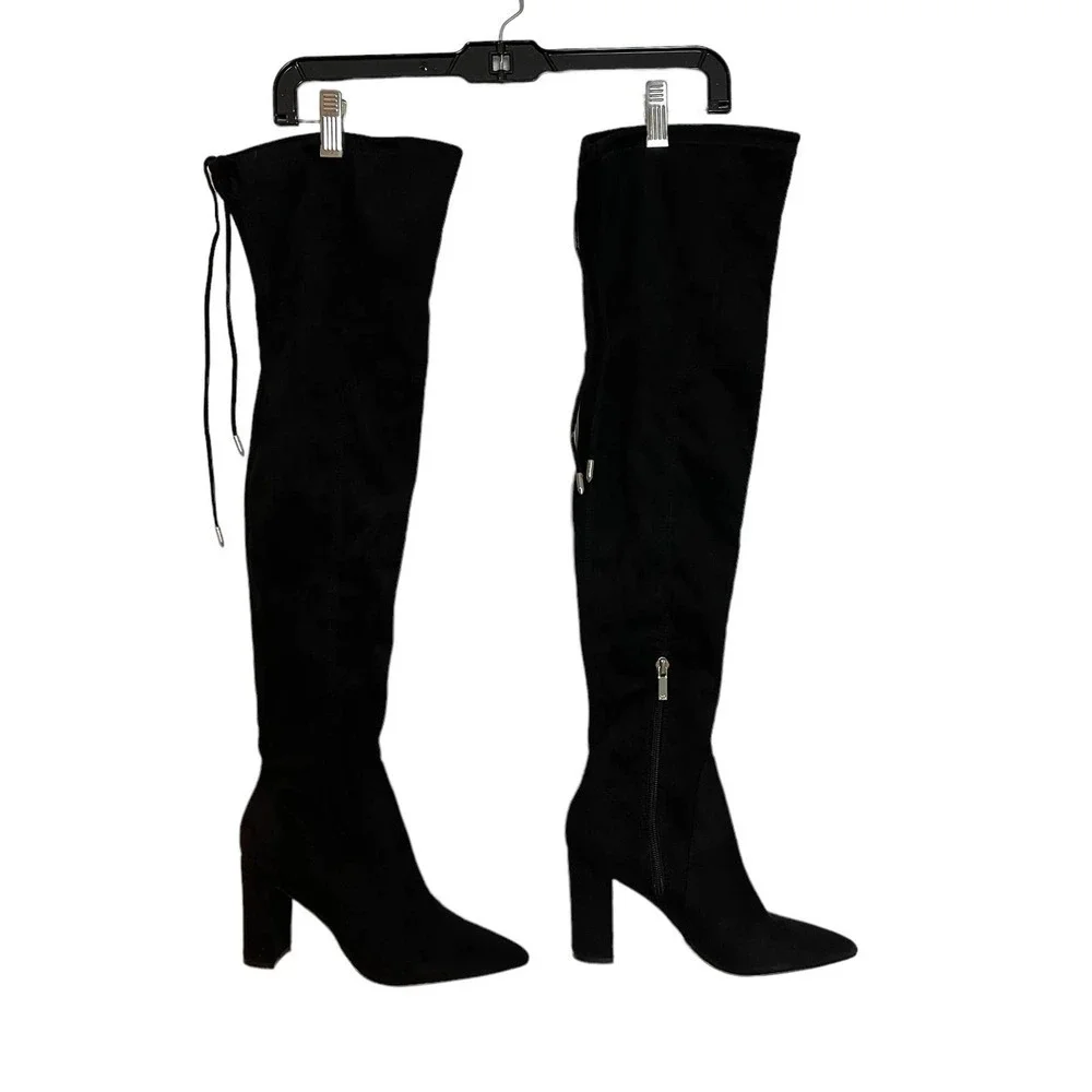 Marc Fisher LTD Over the Knee Boots Lace Up Solid Black Women's Size 5.5M